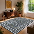 thumbnail image 4 of FairOnly 5'x7'Retro Floral Printed Machine Washable Area Rug Ultra-Thin Low Pile Stain & Pet Friendly Non Slip Indoor Rug for Living Room Bedroom Kitchen Dining,Blue, 4 of 7