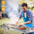 thumbnail image 4 of Foldable Charcoal Grill Portable - 16.7x10x17.7in, Stainless Steel BBQ w/Non-Stick Pan & Shelf, 25.79x11.61in Cooking Area for Camping, Picnics (8 People), 4 of 9