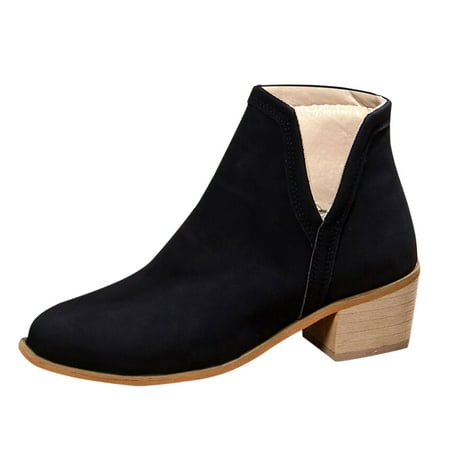 

Women Ankle Boots Autumn And Winter Fashion Foreign Trade Solid Color Simple Pointed Toe Comfortable Square Heel Thick Heel Zip Boots Men All Weather Boots