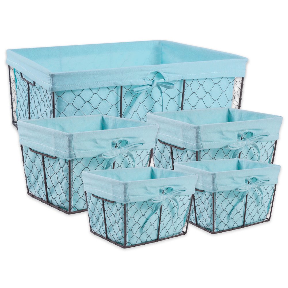 DII, Vintage Chicken Wire Basket, Removable Fabric Liner, Set of 5