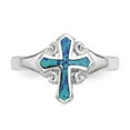 thumbnail image 4 of Primal Silver Sterling Silver Rhodium-plated Blue Inlay Lab Created Opal Cross Ring, 4 of 6