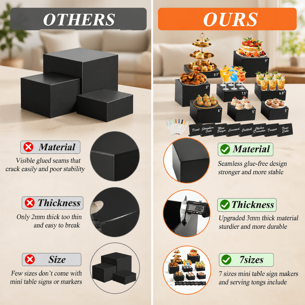 8black Buffet Risers With Mini Sign And Marker For Party Catering ...