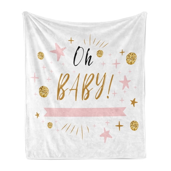 Oh Baby Soft Flannel Fleece Throw Blanket, Calligraphy Art Oh Baby Saying with Abstract Stars and Dots Image, Cozy Plush for Indoor and Outdoor Use, 50" x 60", Pale Coffee Black, by Ambesonne