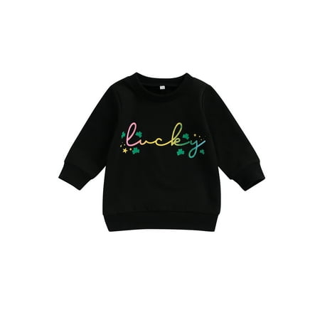 

ZIYIXIN Toddler Baby Boys Girls Sweatshirt Tops Letter Four Clover Printed Long Sleeve Pullover Clothing Black 6-12 Months