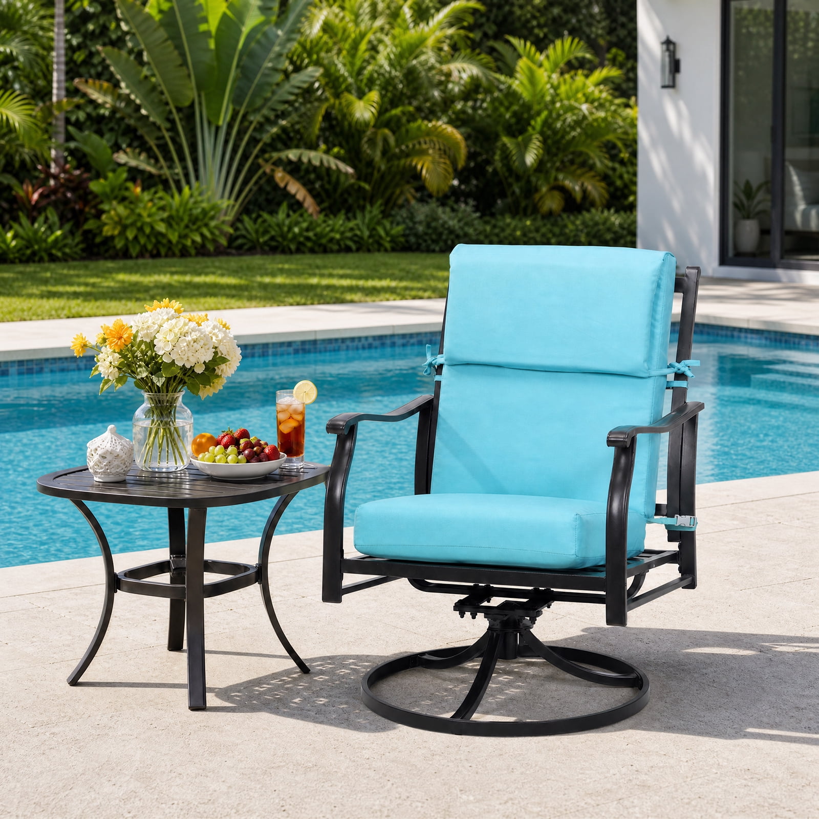 Aoodor 4-Piece Outdoor Chair Cushions 45 x 22 x 4 Inch Patio Furniture Seat Cushion - Blue