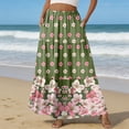 thumbnail image 2 of LWavelet Women's Floral Print Tiered Maxi Skirt, Elastic Waist with Pockets, Boho Summer & Beach Long Skirt Army Green M, 2 of 6