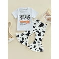 thumbnail image 2 of Bagilaanoe 2pcs Toddler Baby Girl Long Pants Set Letters Print Short Sleeve Sleeve T Shirts Tops + Flare Trousers 18M 24M 3T 4T 5T 6T Kids Casual Outfits, 2 of 9