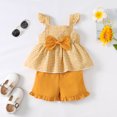 thumbnail image 2 of 4T Baby Girls Clothes 5T Girls 2PCS Summer Outfits Set Off-the-shoulder Infant Girls Flying Sleeve Top Shorts Set Yellow, 2 of 8