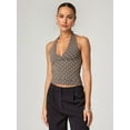 thumbnail image 2 of Halter Tops for Women Summer Crop Deep V Neck Blackless Tank Top Going Out Y2k Clothes Brown S, 2 of 6