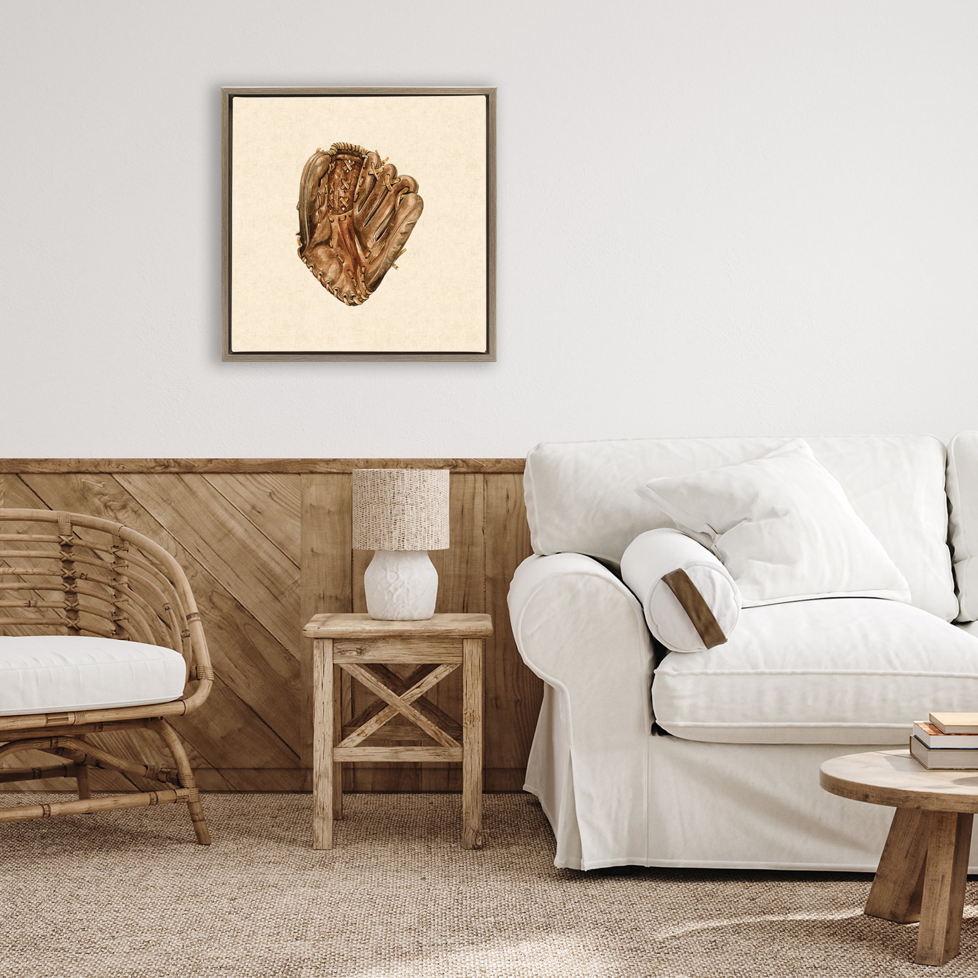 Stupell Industries All Star Baseball Glove Brown Framed Floater Canvas Wall Art, design by Bethany Sandoval