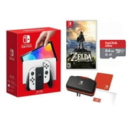 Nintendo Switch–OLED White Joy-Con Bundle Includes The Legend of Zelda Breath of The Wild, Carrying Case & 64GB Memory Card