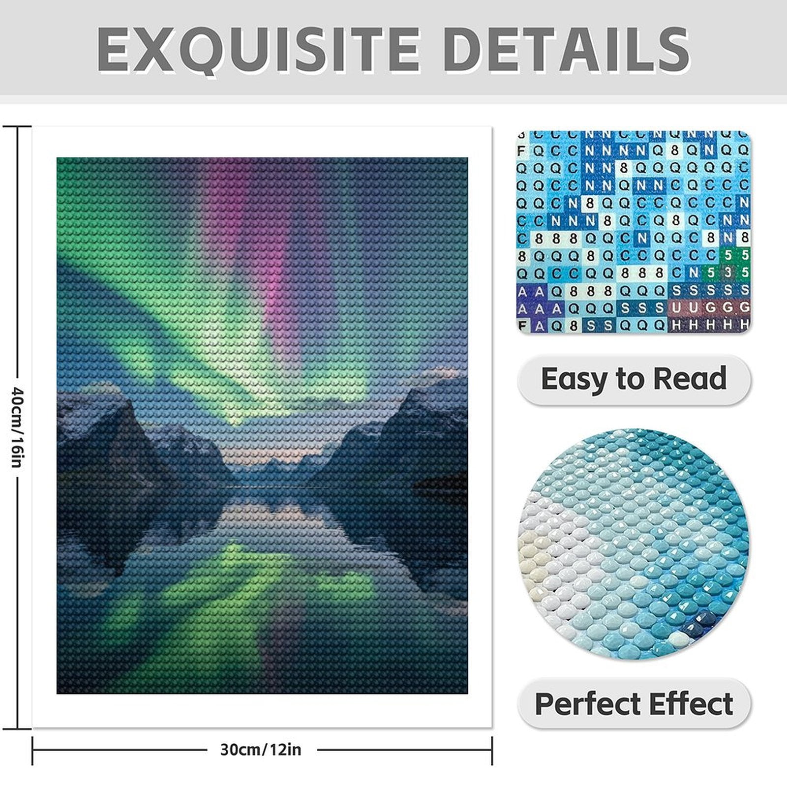 Diamond Art Kits for Adults - 5d Aurora Over Mountains Reflecting Lake Diamond Painting for Adults, Diamond Art for Adults Beginners, Diamond Painting Kits for Adults for Home Wall Decor