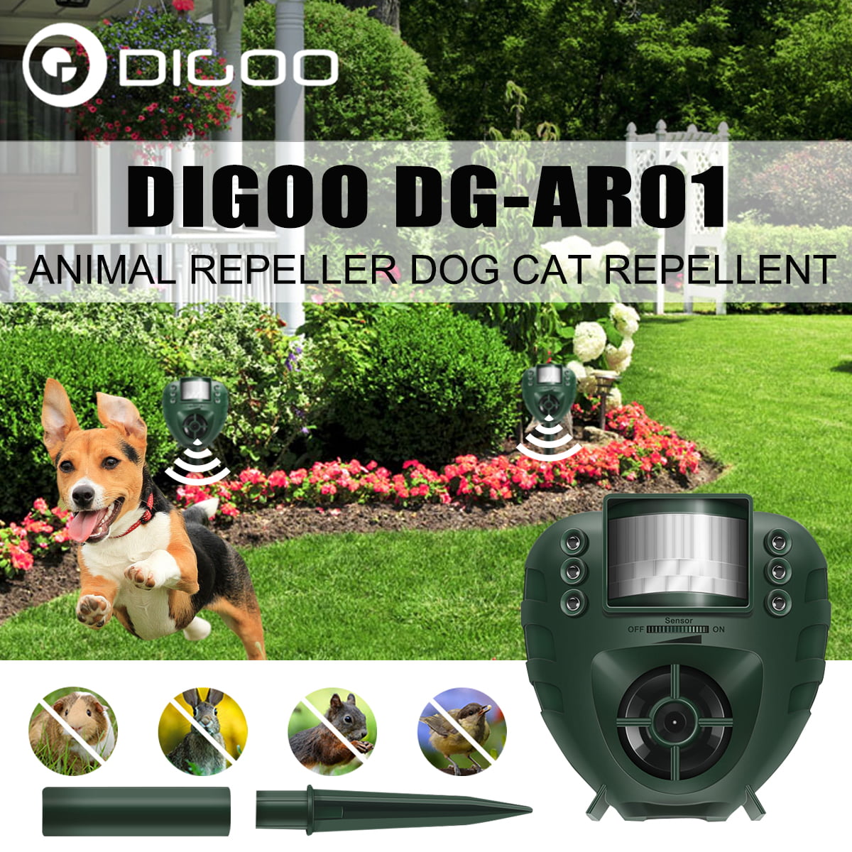 Black Ultrasonic Dog Anti-barking Device Outdoor Garden Cat Snake Pest Repeller 