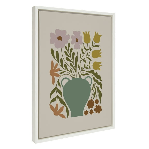Kate and Laurel Sylvie Colorful Abstract Retro Floral Multicolored Framed Canvas Wall Art by The Creative Bunch Studio, 18x24 White, Modern Abstract Botanical Vase with Contemporary Flower Art