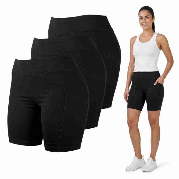 Women's Cotton 15 Inch Outseam Shorts with 2 Side Pockets, Black Small, 3-Pack