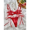 thumbnail image 2 of Conjunto de lencería con bordado de corazones, sujetador de malla sin forro y tanga de tiras, lencería y ropa interior sexy para mujer, 2 of 5