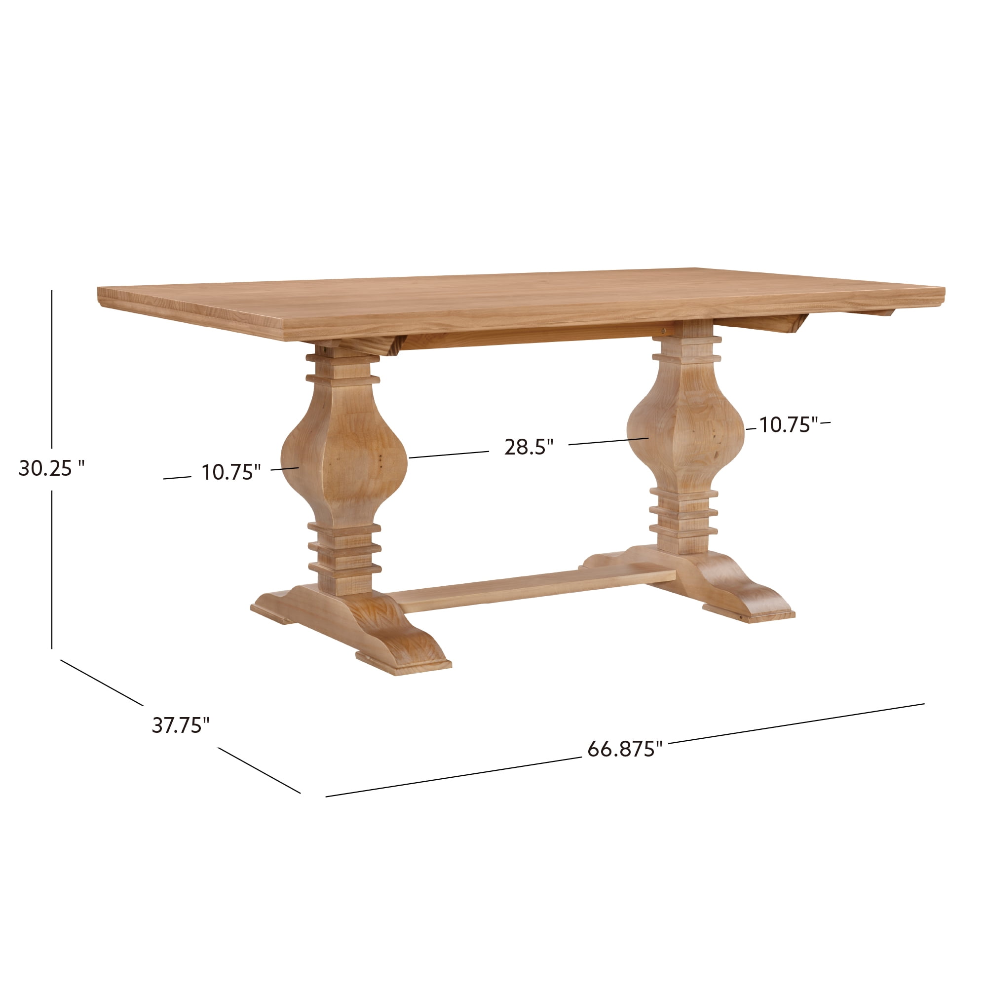 Powell Balasco Farmhouse Indoor Solid Wood Double Pedestal Dining Table, Rustic Honey