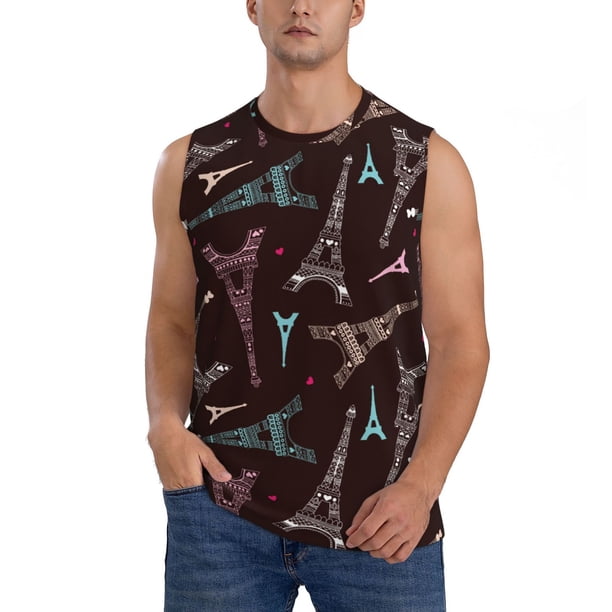 Balery Eiffel Tower Camisetas sin mangas para hombre, absorbe la humedad y protege contra el mal olor.-Small