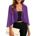 thumbnail image 2 of Vinsonshop 3/4 Sleeve Sheer Shrugs for Women Chiffon Bolero Open Front Lightweight Cropped Cardigan Top Dark Purple L, 2 of 6