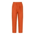 thumbnail image 5 of Huvoen Cotton Linen Pants for Women, Trendy Beach Lounges Capris Pant, Straight Fitted Elastic Waisted Drawsting Trousers with Pockets Orange m, 5 of 6