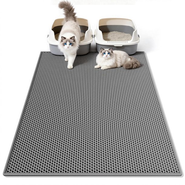 Tapete para arena de gato Pieviev impermeable 91 x 76 cm gris