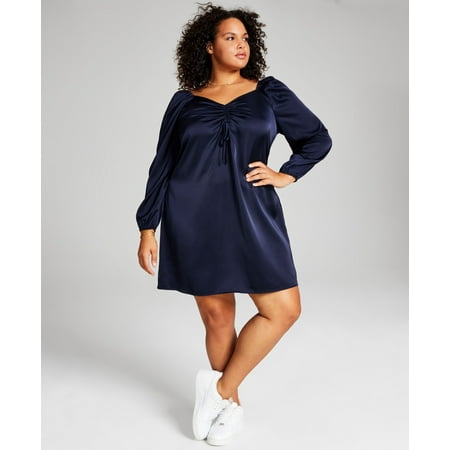 Trendy Plus Size Babydoll Satin Dress Midnight 3X