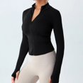 thumbnail image 3 of Camisas de Yoga, Top deportivo de manga larga con cremallera, blusa elástica ajustada sólida para correr para mujer, camiseta atlética para gimnasio, ropa deportiva, 3 of 5