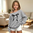 thumbnail image 2 of WAYUTE Sweatshirts for Girls Oversized Off the Shoulder Bow Print Rib Hemline Long Sleeve Crewneck Sweatshirt for Youth Kids Casual Streetwear,Gray,Size 13-14 Y, 2 of 4