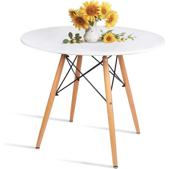 31.5 Inch Small Round Dining Table for 4 People Kitchen Home Modern Leisure Wood Legs Table White