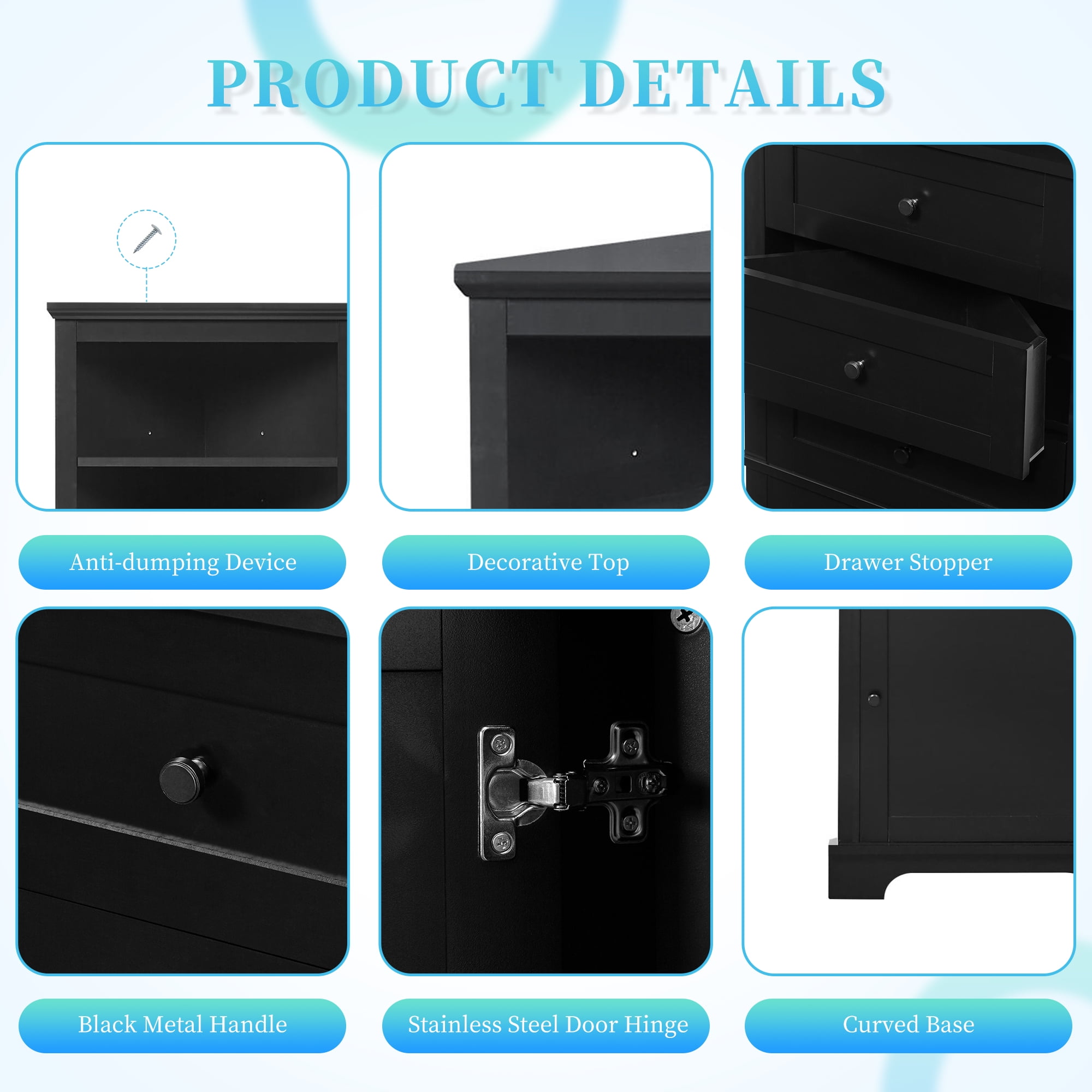 Euroco Durable Corner Cabinet with Adjustable Shelves, Heavy-Duty Metal Handles, and Safety Drawer Stoppers – Stylish, Space-Saving Storage Solution for Bathrooms, Kitchens, and More