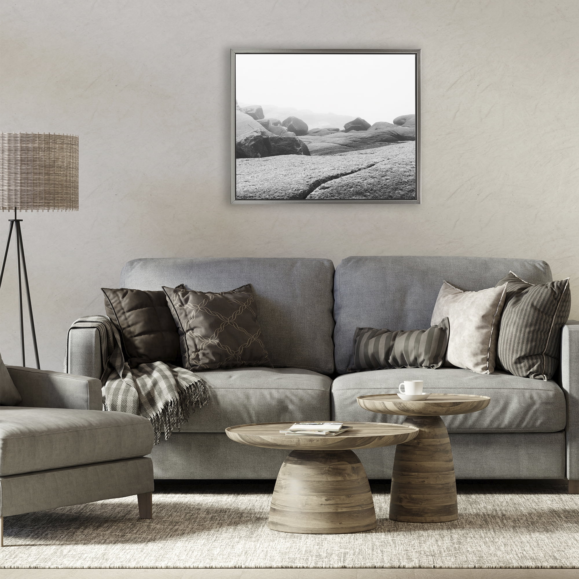Rocks at Peggy's Cove Gray Framed Floater Canvas Wall Art, design by Clive Branson