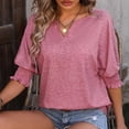 thumbnail image 3 of Women's Summer Loose V Neck Bat Sleeve Half Sleeve T Shirt Tunics for Women Summer Womens Tees Short Sleeve Workout Shirts Loose Woman Tee Shirt Woman Shirts Summer Women Compression Shirts Womens, 3 of 8