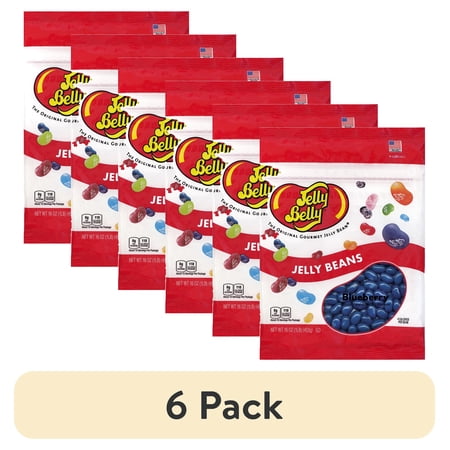 (6 pack) Jelly Belly Blueberry Jelly Beans - 1 Pound (16 Ounces) Blueberry Flavor Candy Resealable Bag