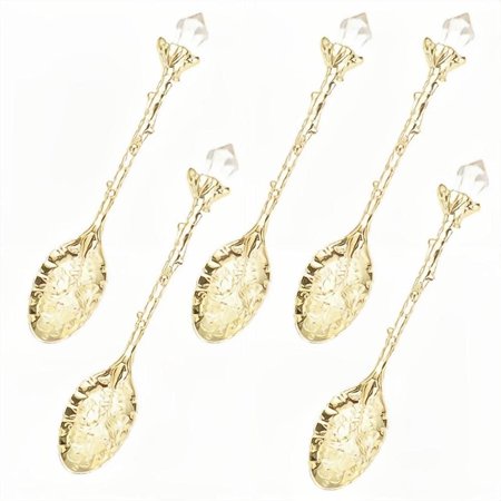 

5-Piece Set - Retro Carved Crystal Head Pattern Zinc Alloy Leaf Spoon Creative Mug Dessert Coffee Ice Cream Fruit Tea Spoon (Gold - 5 Piece Set)