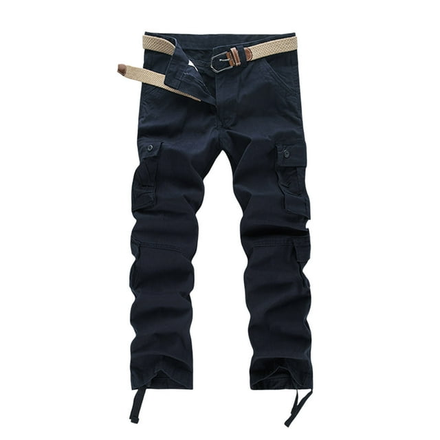WEAIXIMIUNG Mens Cargo Work Pants Men's Pocket Overalls Long Pants Thick Pants Loose Wear Solid Color Pants