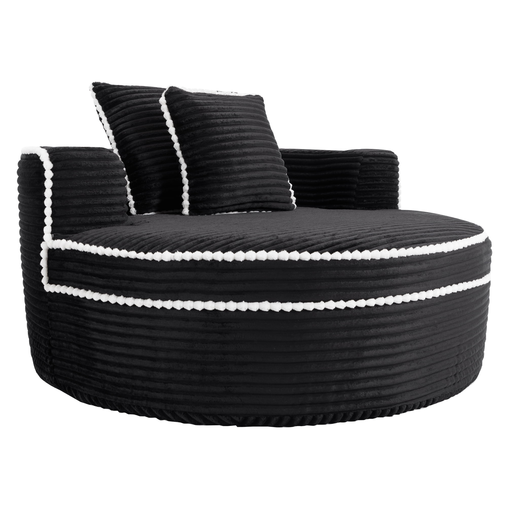 Round Sofa Bed with Memory Foam Sectional Couches for Living Room, Cloud Couch with Two Pillows, Black
