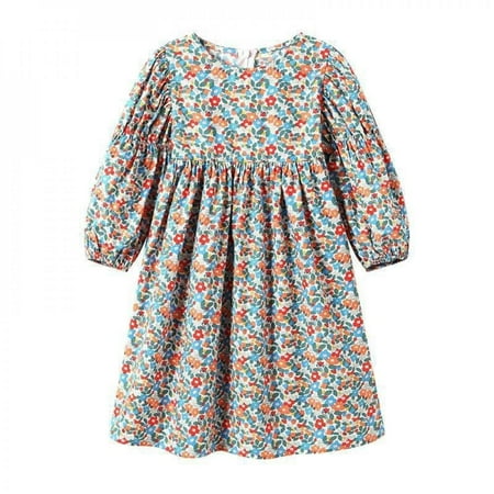 

Bullpiano Girls Floral Printed Dress Elegant Cute Clothes Long Sleeve