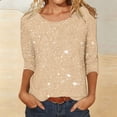 thumbnail image 2 of Sequin Printing Shirt for Women 3/4 Sleeve Loose Fit Trendy Spring Fall Blouse Crewneck Tops Wear to Party Vacation, 2 of 4