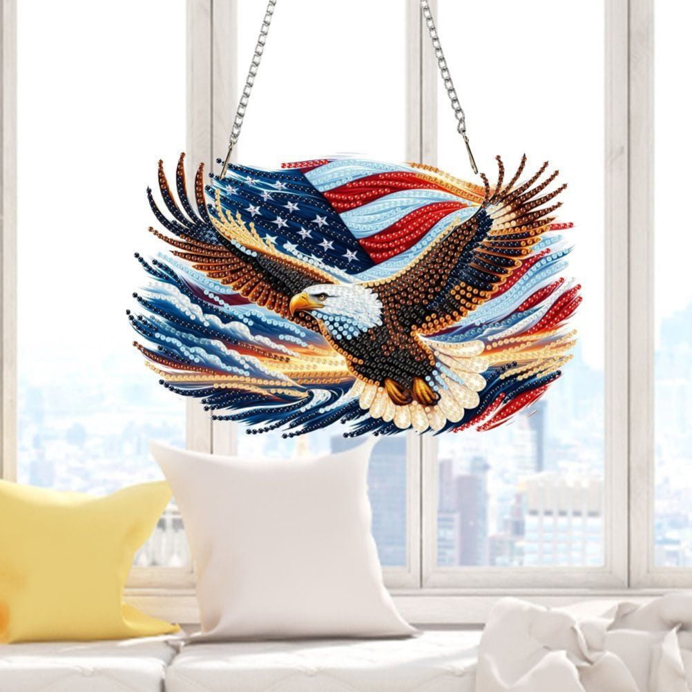 FLOPESN DIY Diamond Art Painting American Independence Day Creative，9.84*9.84in Eagle  Design, Acrylic Material Irregular Shape Home Decoration Pendant