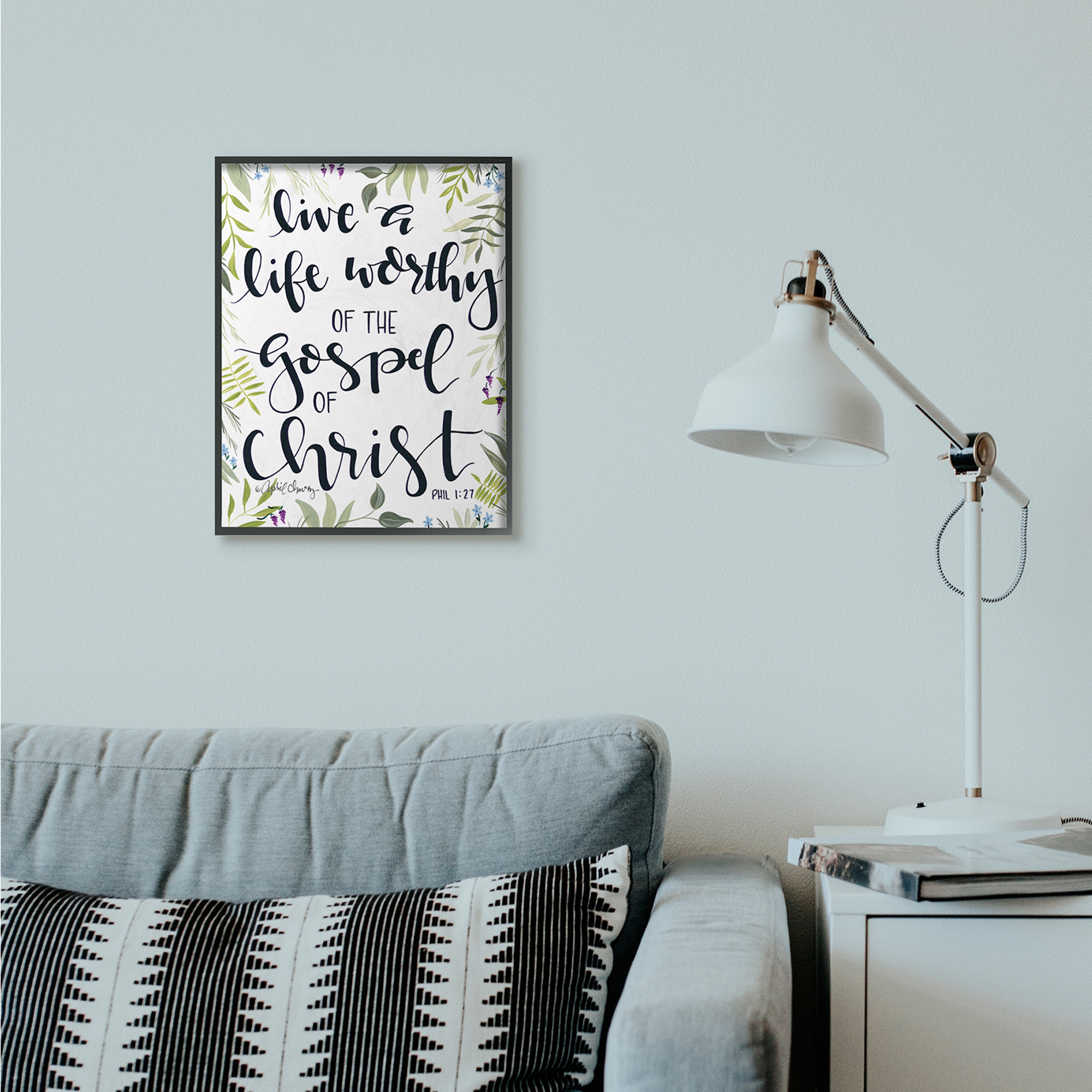 Stupell Industries Live Worthy Of The Gospel Religious Inspiring Word Design Graphic Art Black Framed Art Print Wall Art, 16x20, by April Chavez