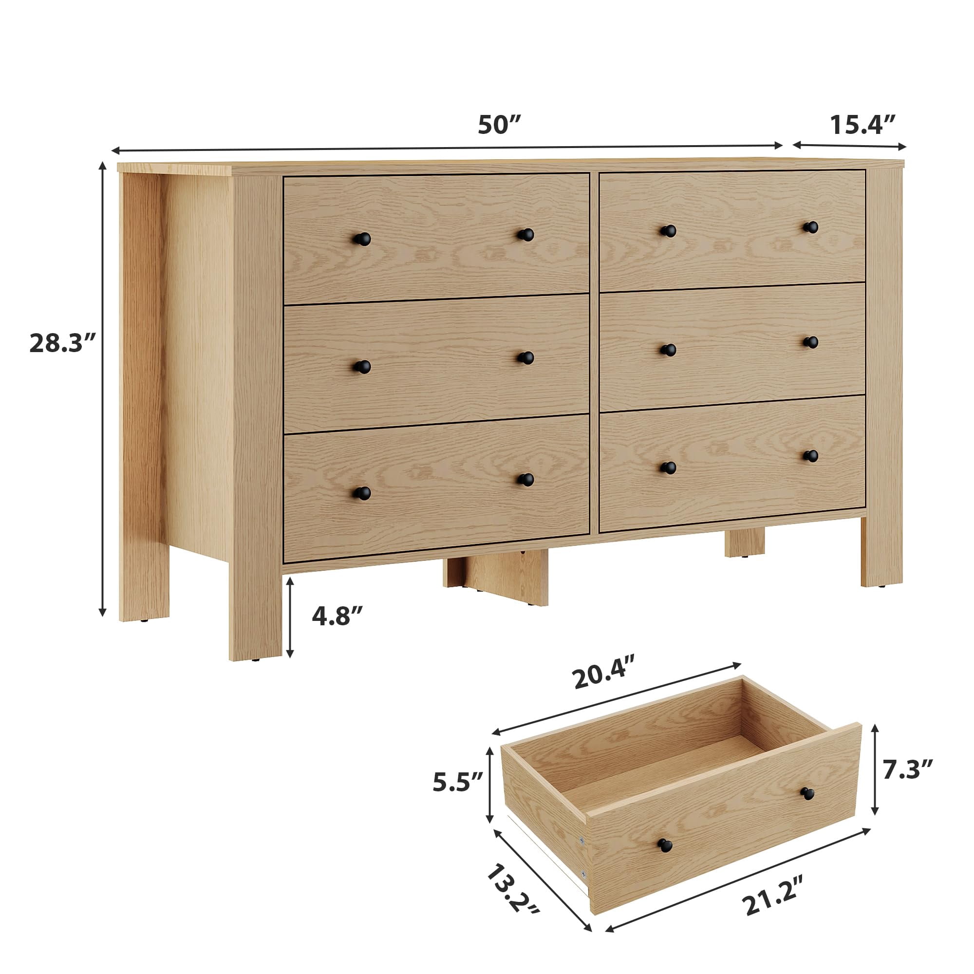 6 Drawer Dresser, Modern Wood Dresser for Bedroom, with Deep Drawers & Metal Knobs, for Hallway, Entryway, Living Room