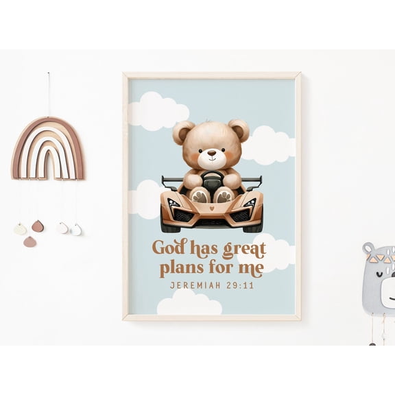 Jeremiah 29 11 Wall Art Christian Nursery Boy Decor Little Bear Toddler Wall Art, Unframed Paper Poster 8x10in