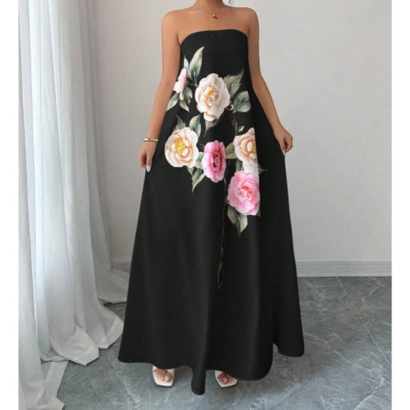 AURA Womens Plus Size Off Shoulder Floral Maxi Dress Summer Casual Loose A Line Beach Dress Bigsize
