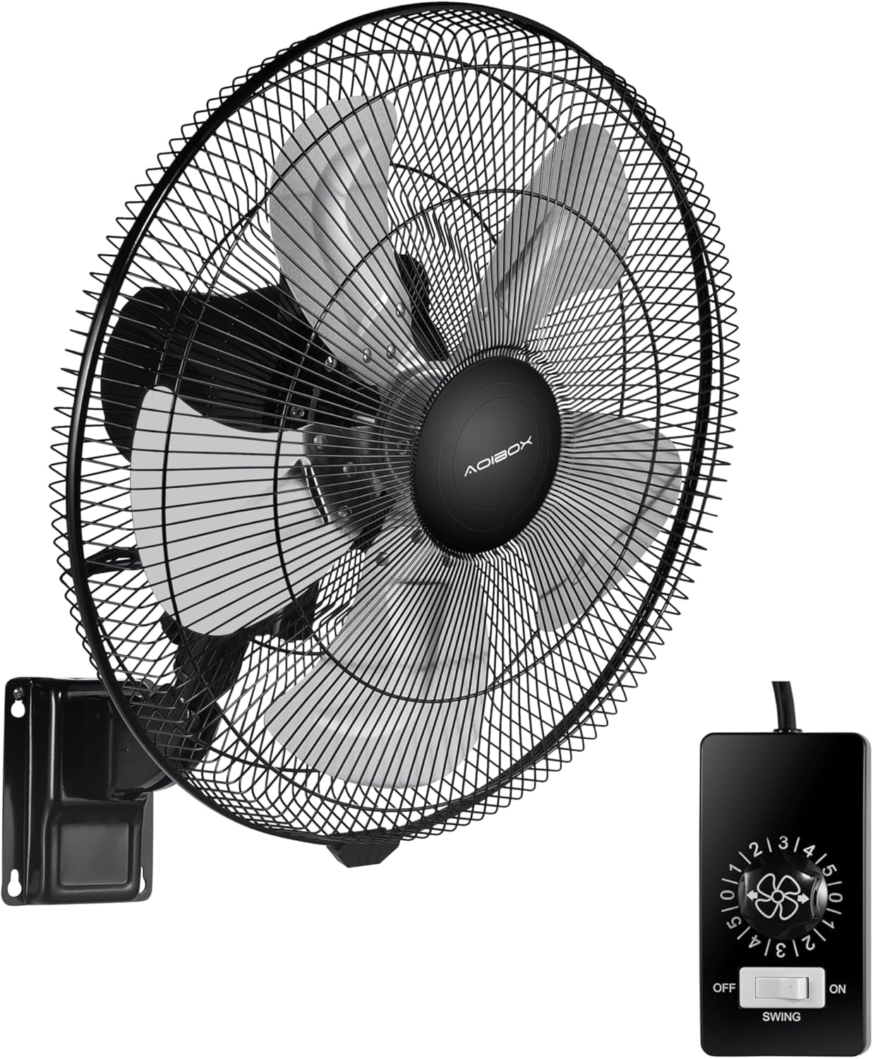 18-inch Indoor/Outdoor Black Wall Mount Fan for Household and Commercial Use, 5-Speed Settings, 90-Degree Horizontal Oscillation