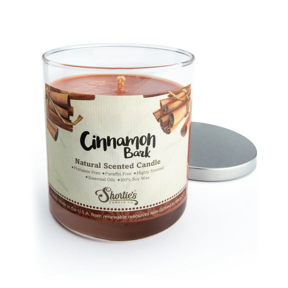 Cinnamon Bark Scented Natural Soy Candle, Essential Fragrance Oils, 100% Soy, Phthalate & Paraben Free, Clean Burning, 9 Oz.