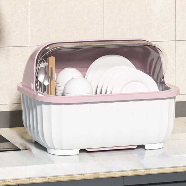 Organizador de vajilla de cocina QuLuJing: ahorro de otoño. Rejilla ajustable para platos y cuencos con drenaje. Caja de almacenamiento con tapa. Gabinete ahorrador de espacio.