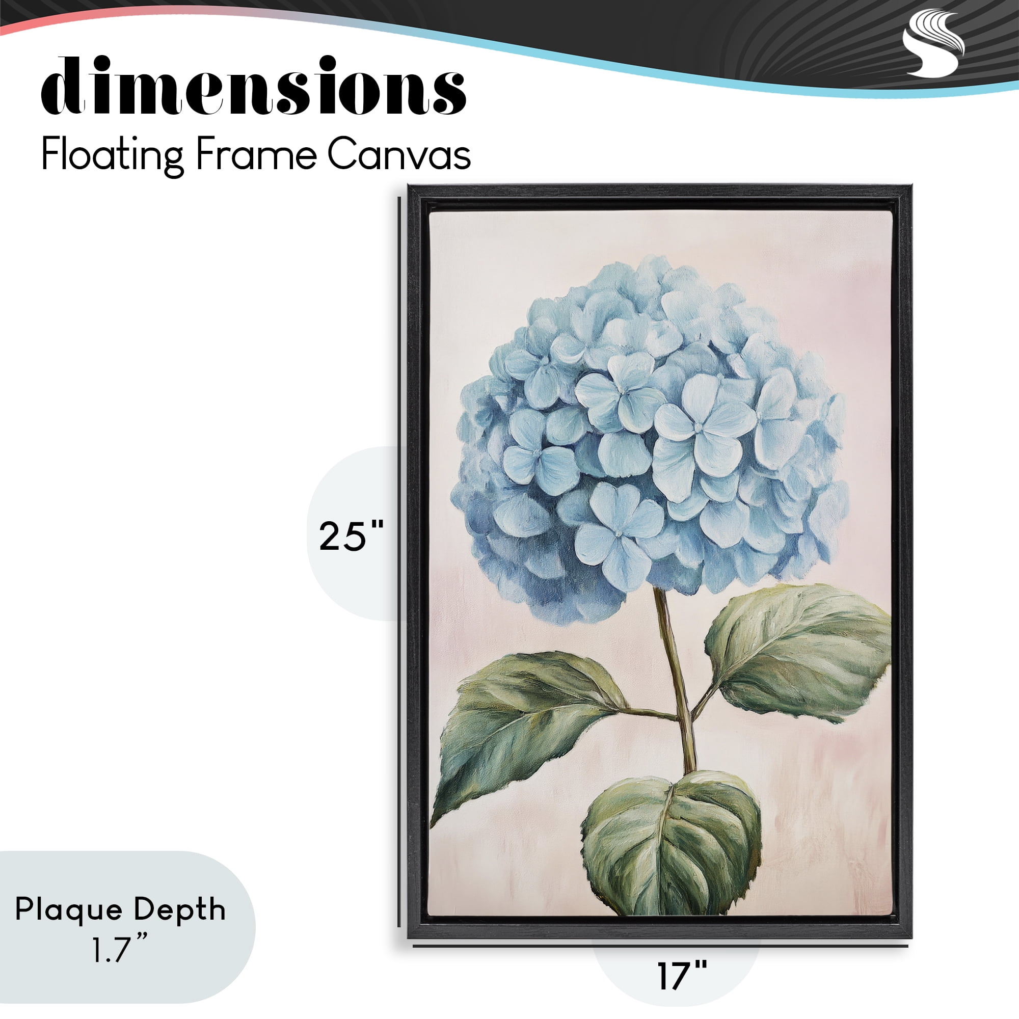 Stupell Industries Delicate Baby Blue Hydrangea Black Framed Floater Canvas Wall Art, design by Petal Prints Design