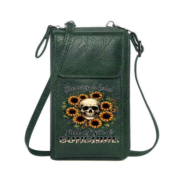 OIDERY Cell Phone Wallet Purses Women ID Credit Card Case Sunflowers Rebel Skull Classic Outfit Long Purse for Gift