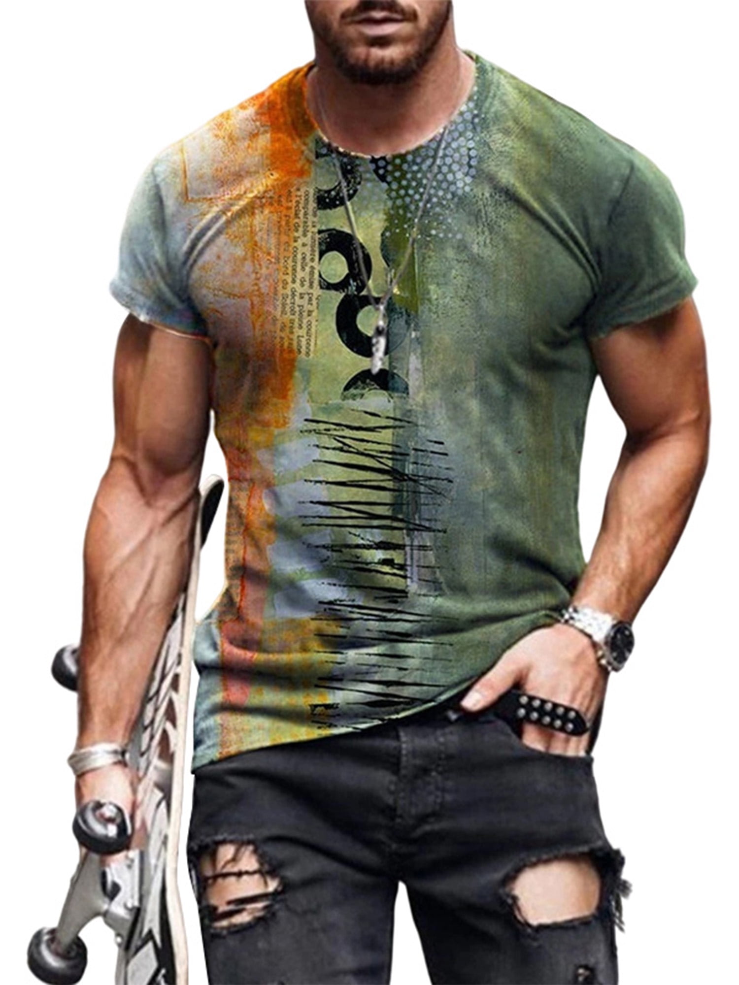 Avamo Men Loose Fit Graphic Tee Shirts Beach Holiday Camp Casual Tops
