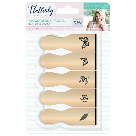- Sara Davies Signature Flutterby Wood Block Stamps 5/Pkg-Butterfly Dreams
